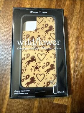 Wildflower iPhone 11 Case in Tan with Brown Horse & Heart Print